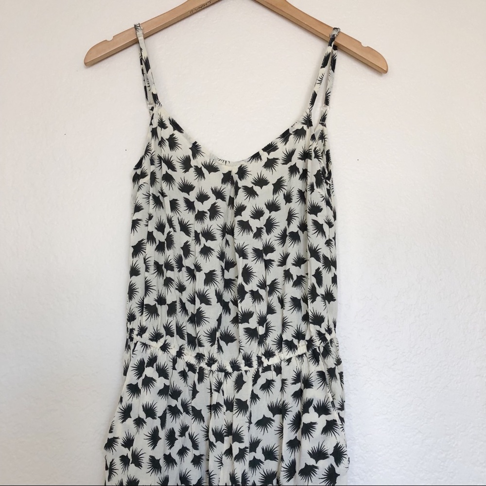 Ava Sky White and Black Palm-Print Spaghetti Strap Romper